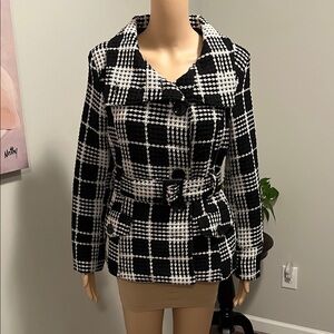 Last Kiss Black and White Checkered Pea Coat
